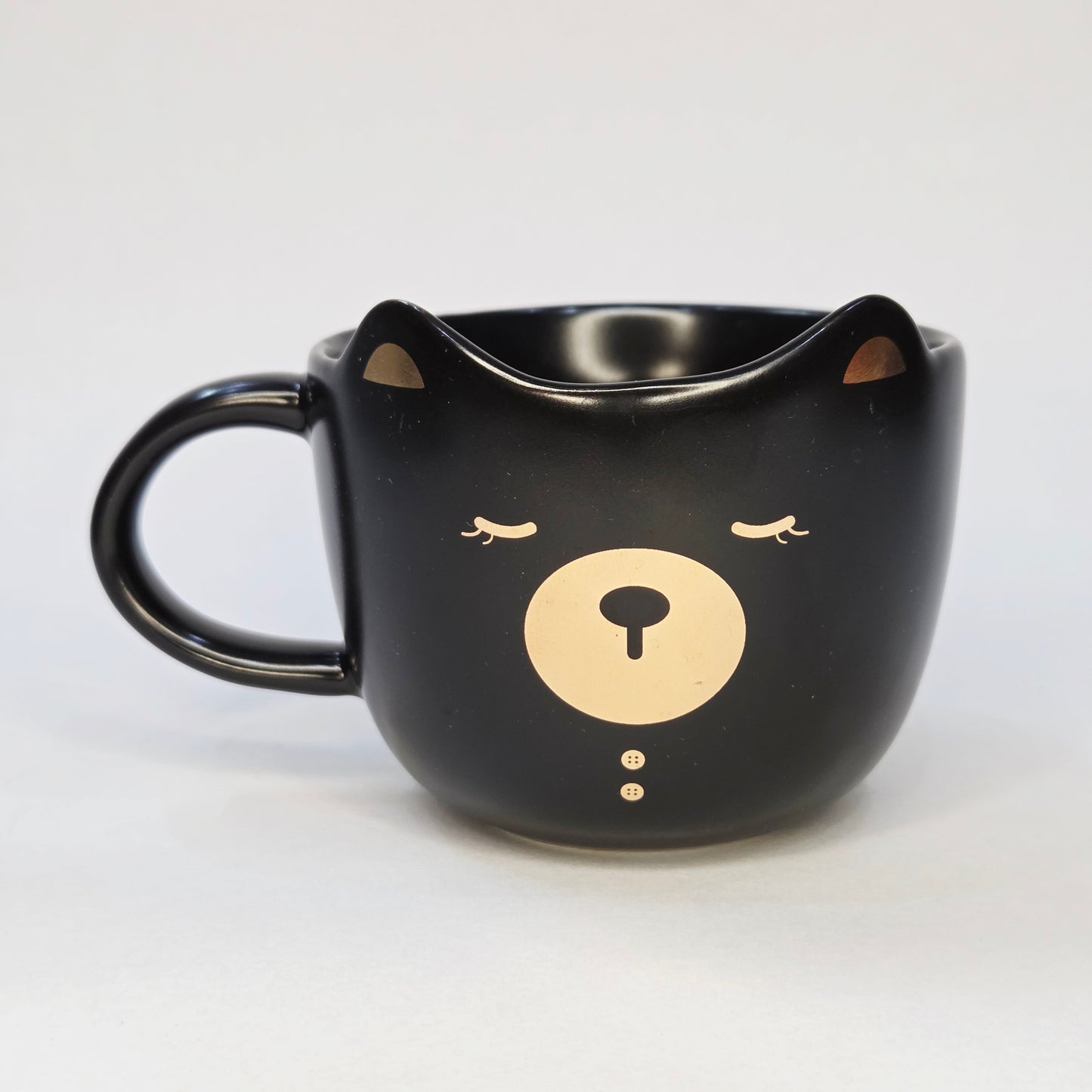 Ceramic Mug with Saucer and Spoon - Teddy, Black