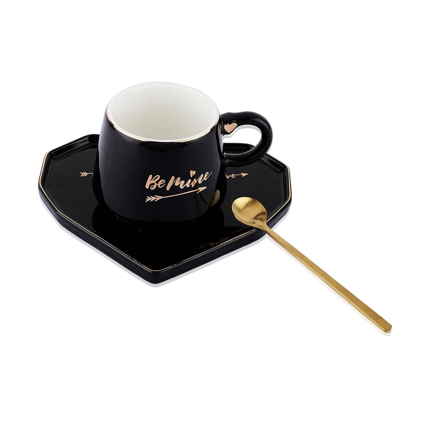 Ceramic Mug With Heart Shaped Saucer & Spoon