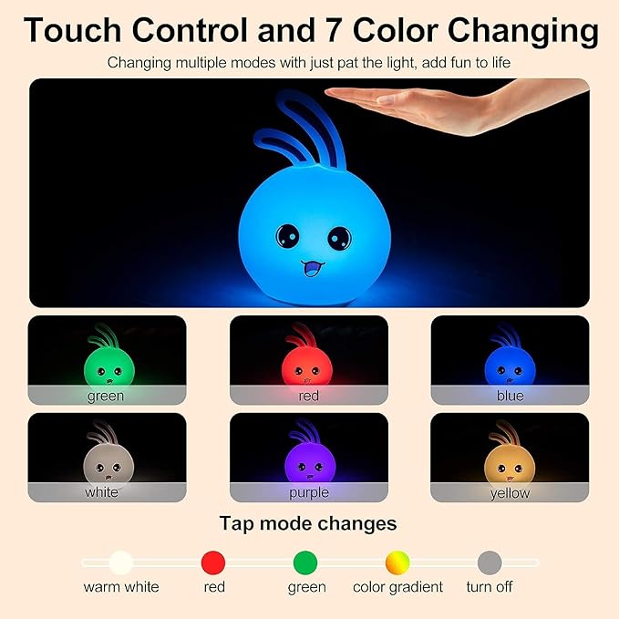 UphaarHub™ Kawaii Bunny Night Lamp - Touch Sensitive, Color Changing, Rechargable
