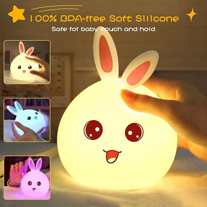 UphaarHub™ Kawaii Bunny Night Lamp - Touch Sensitive, Color Changing, Rechargable