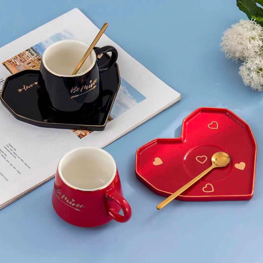 Ceramic Mug With Heart Shaped Saucer & Spoon