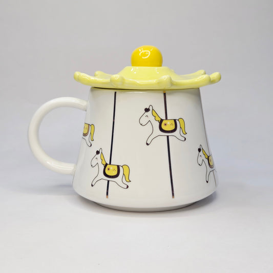 Ceramic Carousel Mug Set – With Lid & Spoon | Premium Designer Mug for Tea, Coffee & Gifting
