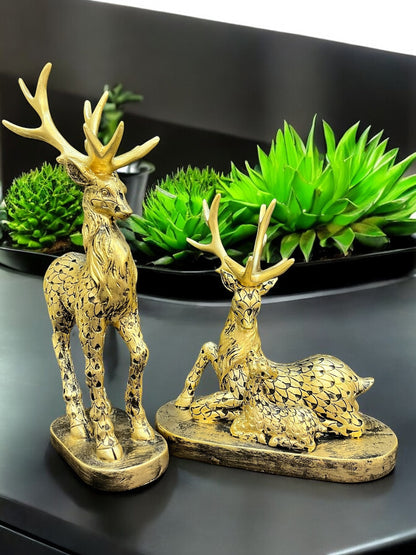 Golden Deer Family Set Of 2 - Showpiece For Home Decor Gifting