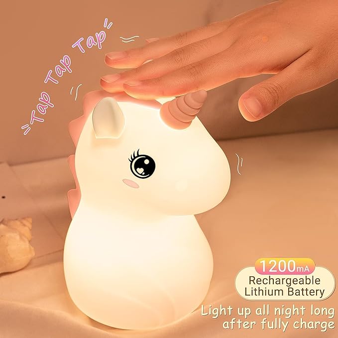 UphaarHub™ Kawaii Rhino Baby Night Lamp - Touch Sensitive, Color Changing, Rechargable