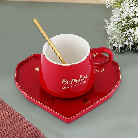 Ceramic Mug With Heart Shaped Saucer & Spoon